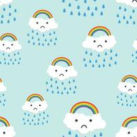 Sad rainbow emotion with clouds seamless pattern background icon. Business flat vector illustration. Rainbow sign symbol pattern.