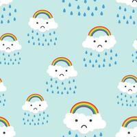 Sad rainbow emotion with clouds seamless pattern background icon. Business flat vector illustration. Rainbow sign symbol pattern.