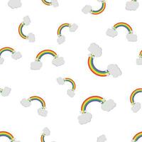 Rainbow with clouds seamless pattern background icon. Business flat vector illustration. Rainbow sign symbol pattern.