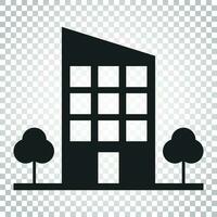 edificio con arboles icono. negocio vector ilustración. sencillo negocio concepto pictograma en aislado antecedentes.