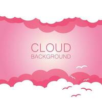 Clouds in the sky with sun rays. Flat vector illustration in cartoon style. Pink colorful sunset background.