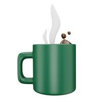 3d cerámico taza con café o caliente chocolate salpicando, hermosa sonriente verde café jarra caliente beber, 3d ilustración aislado en recorte camino antecedentes. foto
