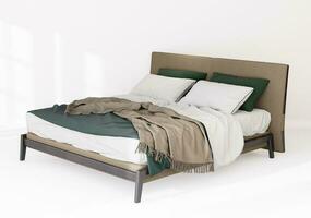 3d mueble moderno cama Rey Talla con tela blanco y beige color cabecera foto