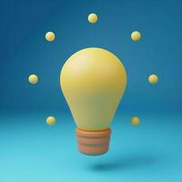 3d render cute cartoon electric light bulb icon with rays of light photo