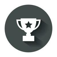 Trophy cup flat vector icon. Simple winner symbol. Illustration with long shadow.