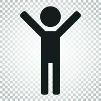 Happy man with hands up vector icon. People happy sign illustration. Business concept simple flat pictogram on isolated background.