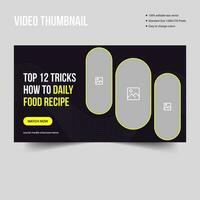 Delicious food recipe tips video thumbnail web banner template, vector illustration eps file format