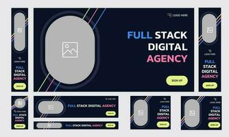 Creative set of digital agency web banner template design for social media posts, fully editable vector eps 10 file format