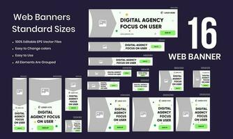 Digital agency web set banner design for social media posts, abstract background, and marketing agency templates vector
