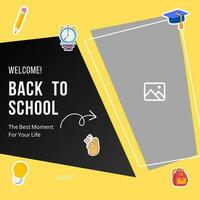 Customizable Back to school vector banner design with colorful funny school stickers, a educational items on background. Vector eps 10 file format illustration.