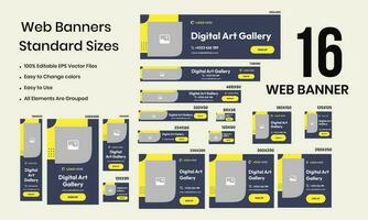 Digital art gallery social media post web set banner design vector