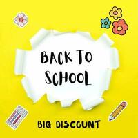 Trendy stickers and back to school supplies collection on yellow backgroud, fully editable vector eps 10 file format