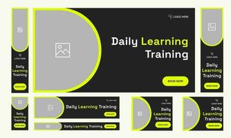 Set of learning training web banners of standard size with a place for photos. Vertical, horizontal and square template. vector eps 10 file format