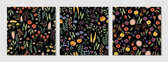 Amazing floral vector seamless pattern of bright vintage style colorful flowers