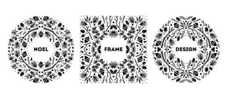 Luxury Christmas frames set, abstract sketch winter design templates for package vector
