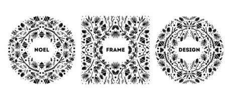 Luxury Christmas frames set, abstract sketch winter design templates for package vector