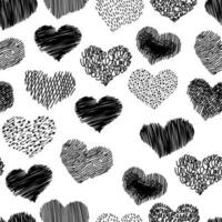 Hand drawn scribble sketch hearts seamless pattern. Abstract line background vector