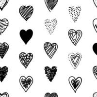 Hand drawn scribble sketch hearts seamless pattern. Abstract line background vector