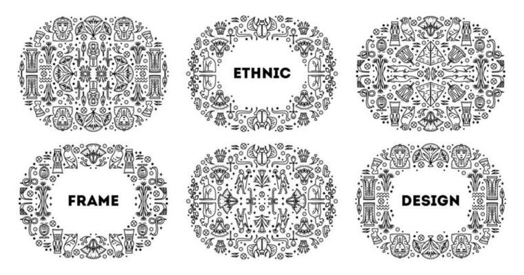 Set of vector african cover templates, decorative geometric Egypt borders