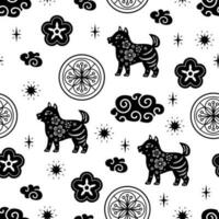 Chinese traditional Zodiac signs dog seamless pattern. Oriental ornament vector