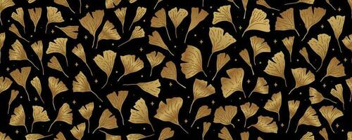 Luxury seamless pattern with gold leaves ginkgo biloba. Golden art illustration. vector