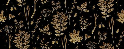 Golden art decoration illustration. Luxury seamless pattern with gold leaves. vector