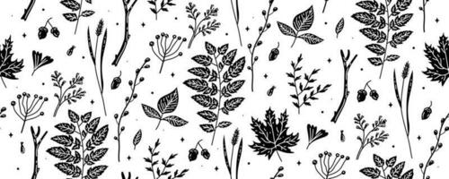 Monochrome seamless pattern with autumn leaves. vector