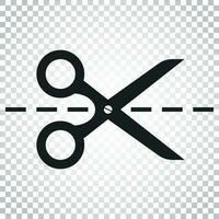 Scissors icon with cut line. Scissor vector illustration. Simple business concept pictogram on isolated background.