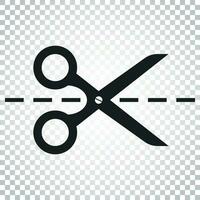 Scissors icon with cut line. Scissor vector illustration. Simple business concept pictogram on isolated background.