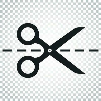 Scissors icon with cut line. Scissor vector illustration. Simple business concept pictogram on isolated background.