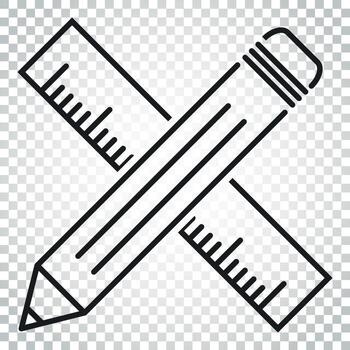 Pencil with ruler icon. Ruler meter vector illustration. Simple business concept pictogram on isolated background.