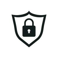 Lock with shield security icon. Vector illustration on white background. Business concept padlock pictogram.