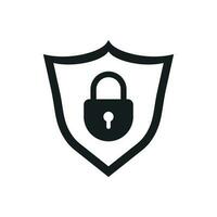 Lock with shield security icon. Vector illustration on white background. Business concept padlock pictogram.