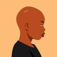 portrait of bald african boy side view. suitable for avatars, social media profiles, print, etc. flat vector graphics.