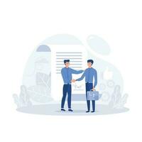 Business concept, people standing on a signed contract, flat vector modern illustration