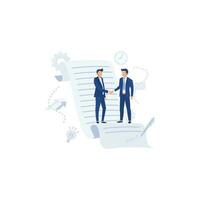 Business people standing on a signed contract, flat vector modern illustration