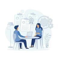 Job interview. HR manager and candidate are doing  interview, flat vector modern illustration