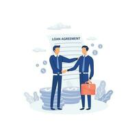 Businessman shaking hand with loan agreement, personal loan or financial support concept, flat vector modern illustration
