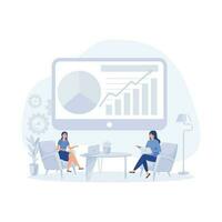 teamwork concept. Team of people sitting at desk with laptops,   flat vector modern illustration