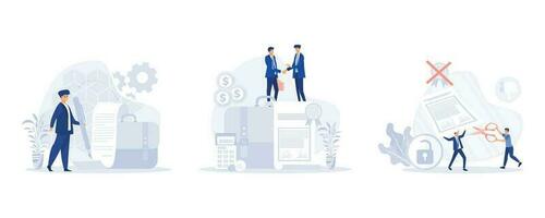 Businessman signing a contract, Business people standing on a signed contract. Cancellation of a contract.Businessman in workspace. set flat modern vector illustration