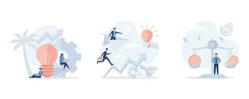 Innovation  improving career  business start concept. people try to find best idea, Balance between time and cost of an idea. set flat modern vector illustration