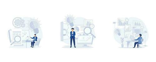 Business intelligence, Business data analysis, management tools, enterprise strategy development, set flat vector modern illustration