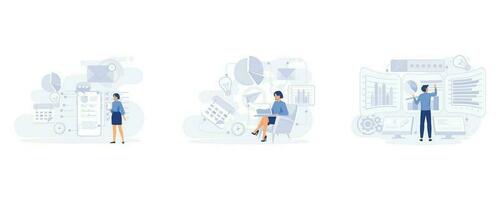 Business intelligence concept, Performance tools and software solutions,  set flat vector modern illustration