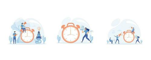 An Objective Assessment Possibilities Deadline, Businesswoman running in hurry to chase deadline time,Time management, set flat vector modern illustration