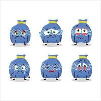 Blue santa bag cartoon character with sad expression vector