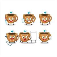 médico profesión emoticon con café galletas dibujos animados personaje vector