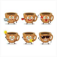 Coffee cookies cartoon character with various types of business emoticons vector