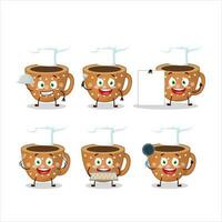 dibujos animados personaje de café galletas con varios cocinero emoticones vector