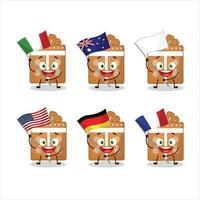 Gift cookies cartoon character bring the flags of various countries vector