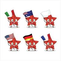 New red stars cartoon character bring the flags of various countries vector